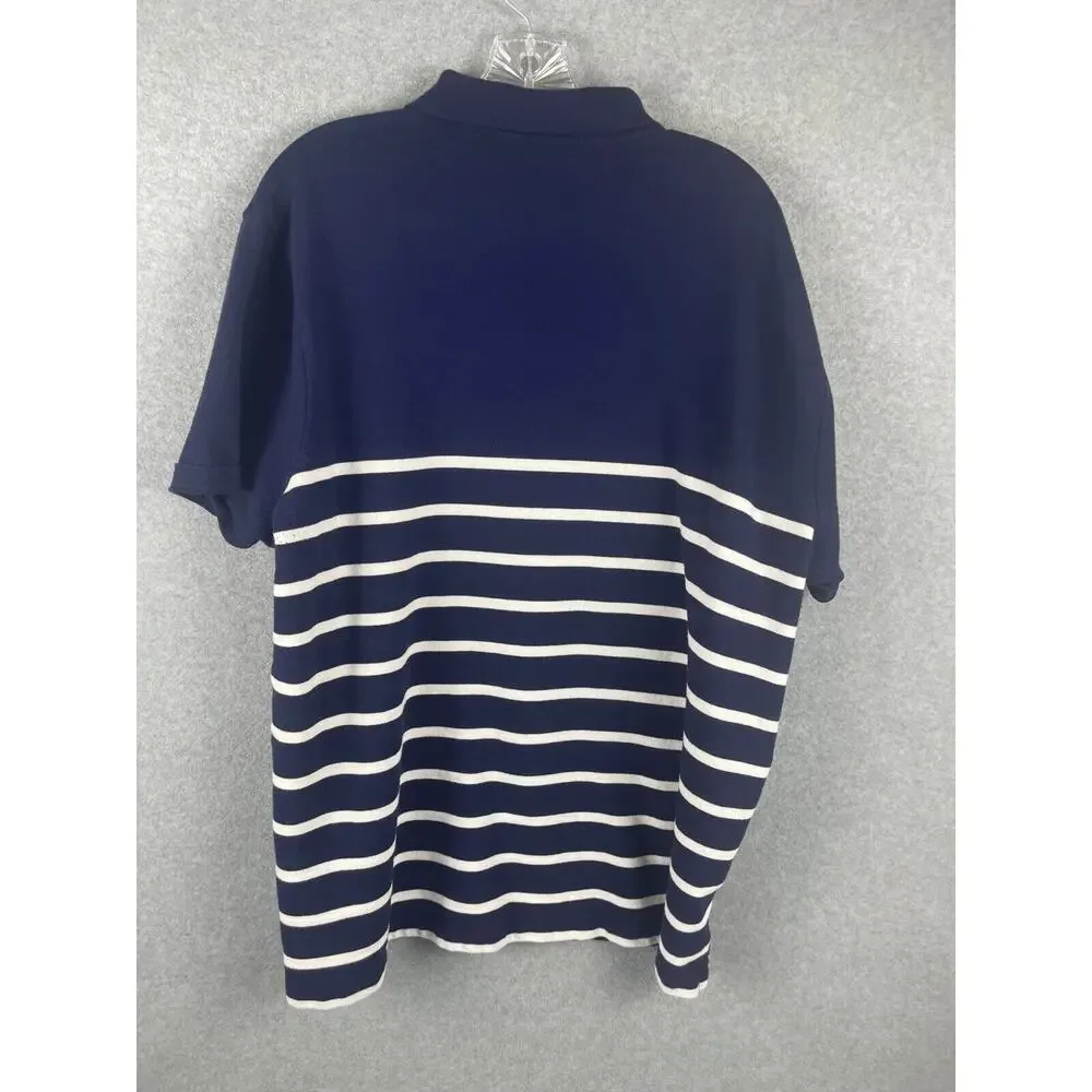 Polo Ralph Lauren Terry Polo Shirt Mens Size 2XL Navy Blue Striped Color Blocked